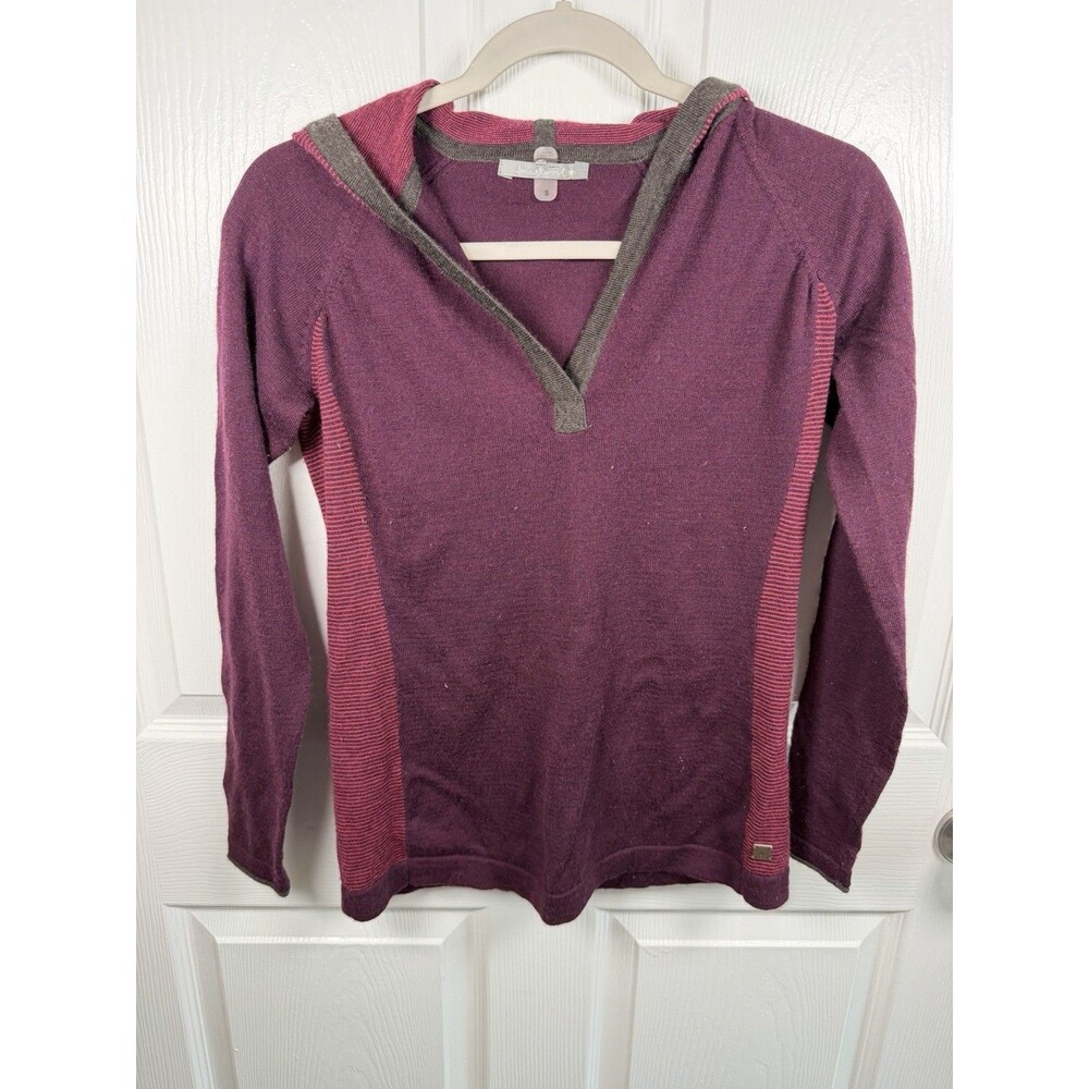 Smartwool Hooded Sweater Women's S Purple Outdoor Hiking Merino Wool V-Neck